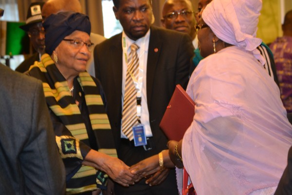 President Sirleaf being congratulated afetr her swearing-in ceremony